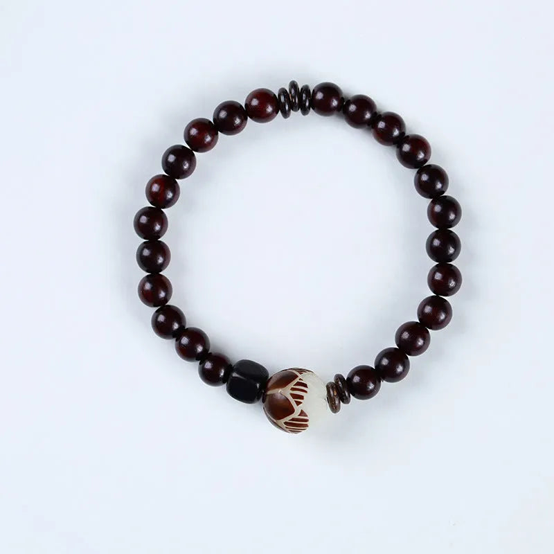 Rosewood flower bracelet with 10mm retro design and 6mm ring details
