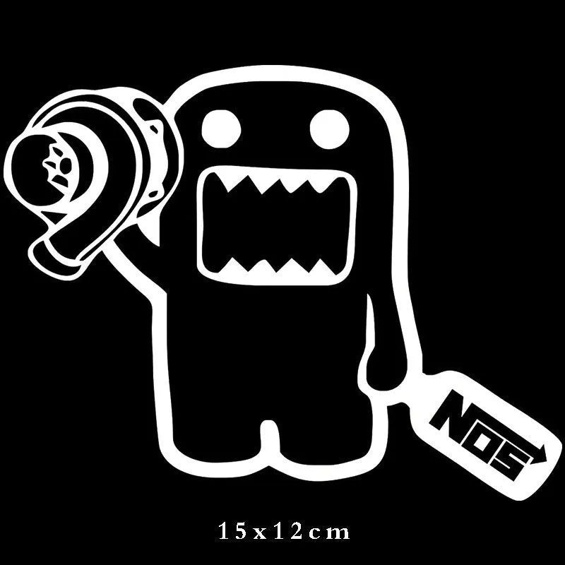 15x12cm black and white cartoon car sticker on vehicle door panel
