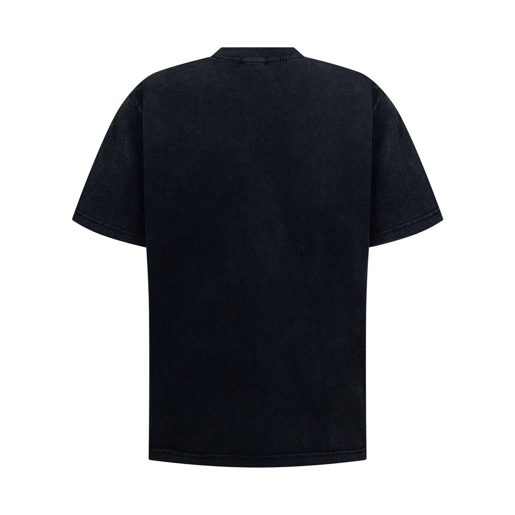 Black cotton blend men's loose fit short sleeve T-shirt with washed vintage finish