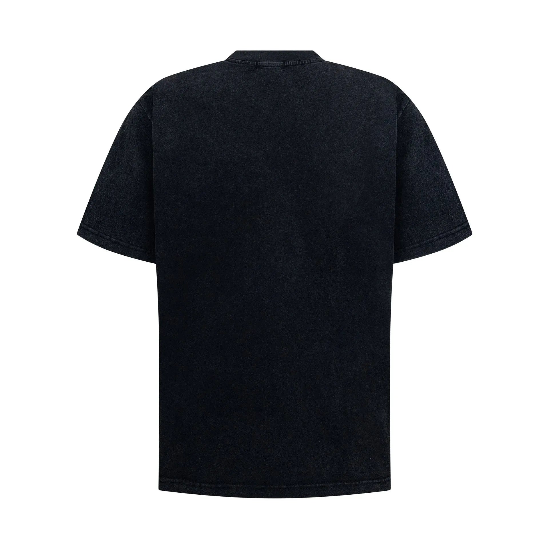 Black cotton blend men's loose fit short sleeve T-shirt with washed vintage finish
