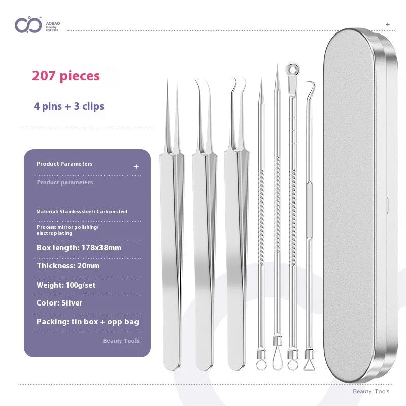 Four metal acne needles with ultra-fine pointed tips on a clean background.