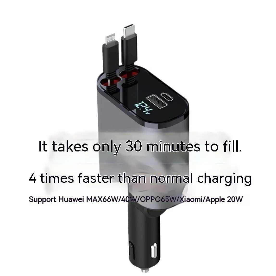 Automatic retractable car charger with cigarette lighter plug and retractable headband for cable management