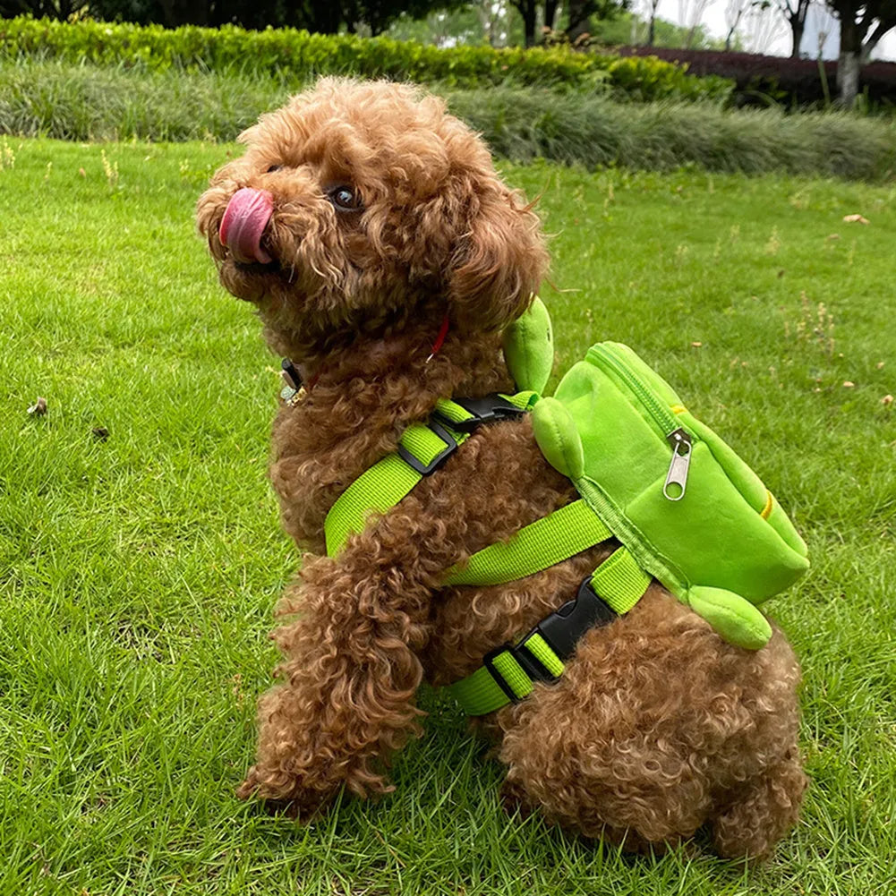 Cartoon turtle shape dog backpack harness vest in velvet with metal zipper closure