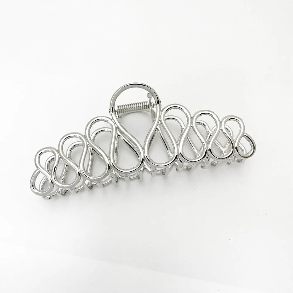 Minimalist large alloy hair clip with electroplated gold or silver finish and tassel detailing for thick hair