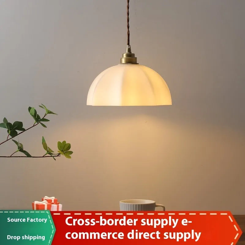 Small brass droplight wall lamp with copper glass shade in Chinese style