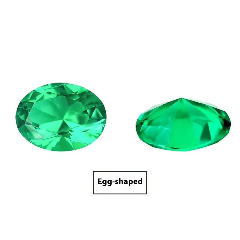 Synthetic emerald loose stone in Columbia green treasure colour showing round and cushion cut options