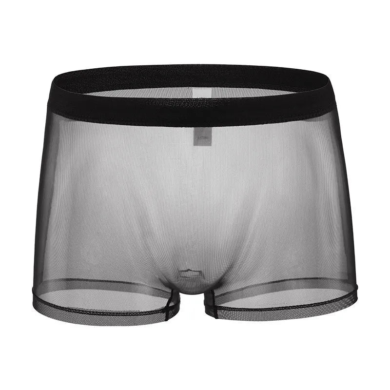 Men's mesh boxer briefs in breathable polyester fabric with low waist design