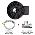 Black household bar cup washer 3-piece set with tee joint and braided hose on a kitchen counter