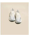 Women's grey and pink retro low-top sneaker with round toe and rubber sole