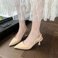 Women's stiletto heels with pointed toe in pink, blue, yellow, and apricot colours