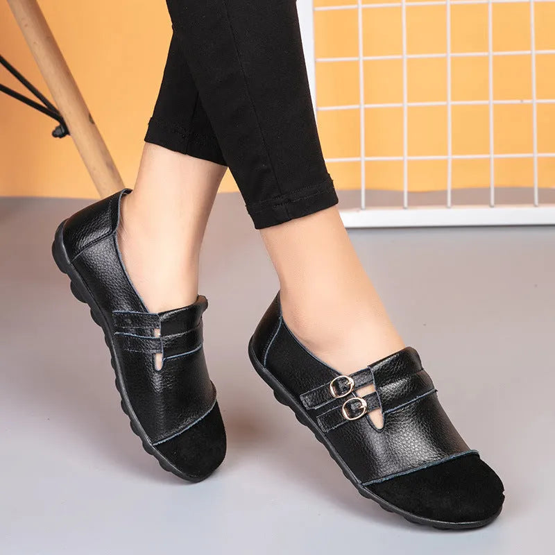Casual Gommino style flat shoes with cow split leather upper and Velcro closure in multiple colours