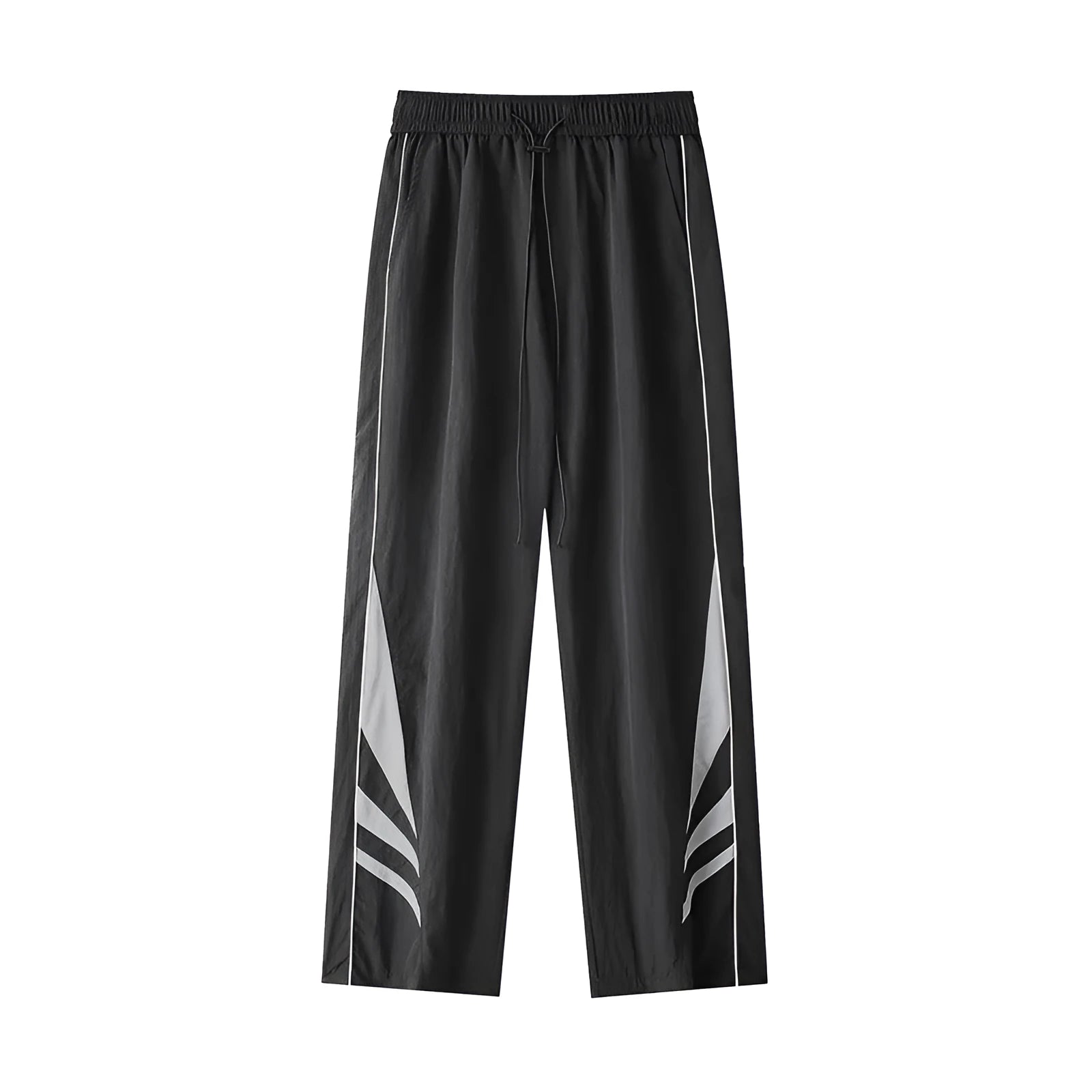 Men's straight-leg sports trousers in black with elastic waistband and button front