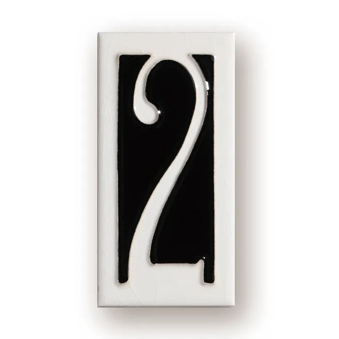 Handmade retro-style ceramic door number plaque with enamel finish, shown with the number 5.