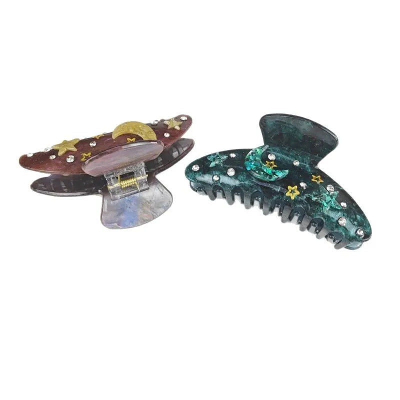 Oversized star moon barrette with minimalist starry sky design in various colour options