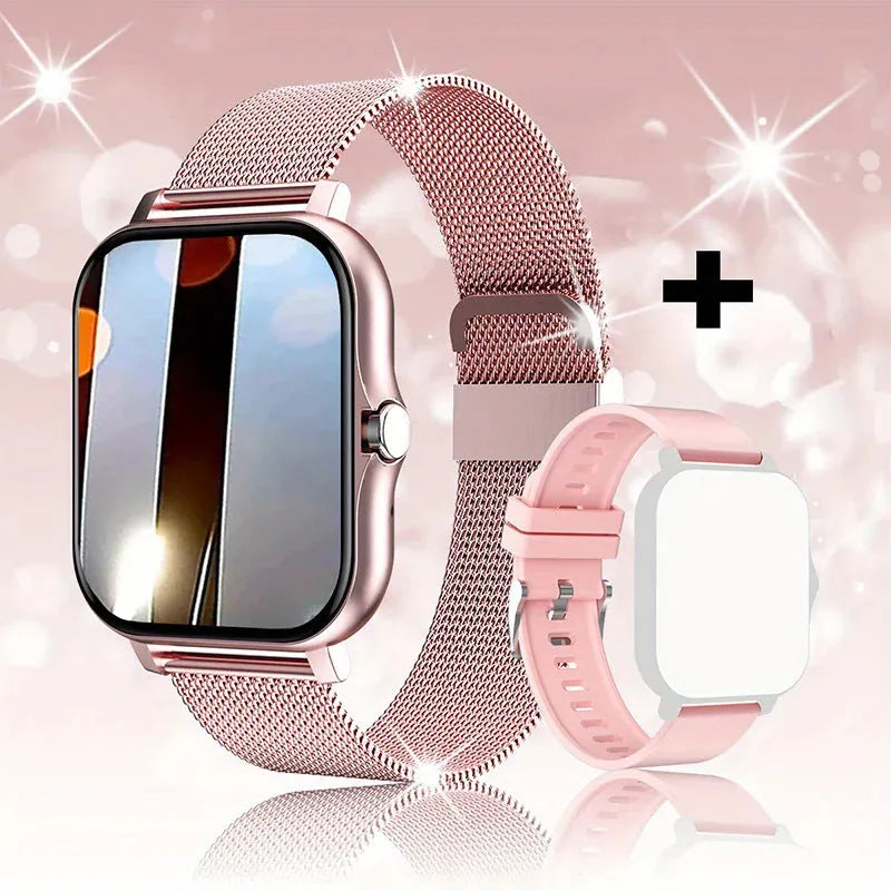 Smart watch with touch screen displaying health metrics, silicone wrist strap in chosen colour