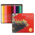 Water-soluble coloured pencils set of 24 colours in iron box with brush for drawing and painting