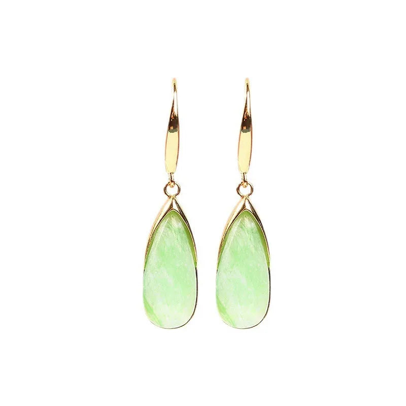 Retro geometric Chinese style earrings with water droplet design in jade colour