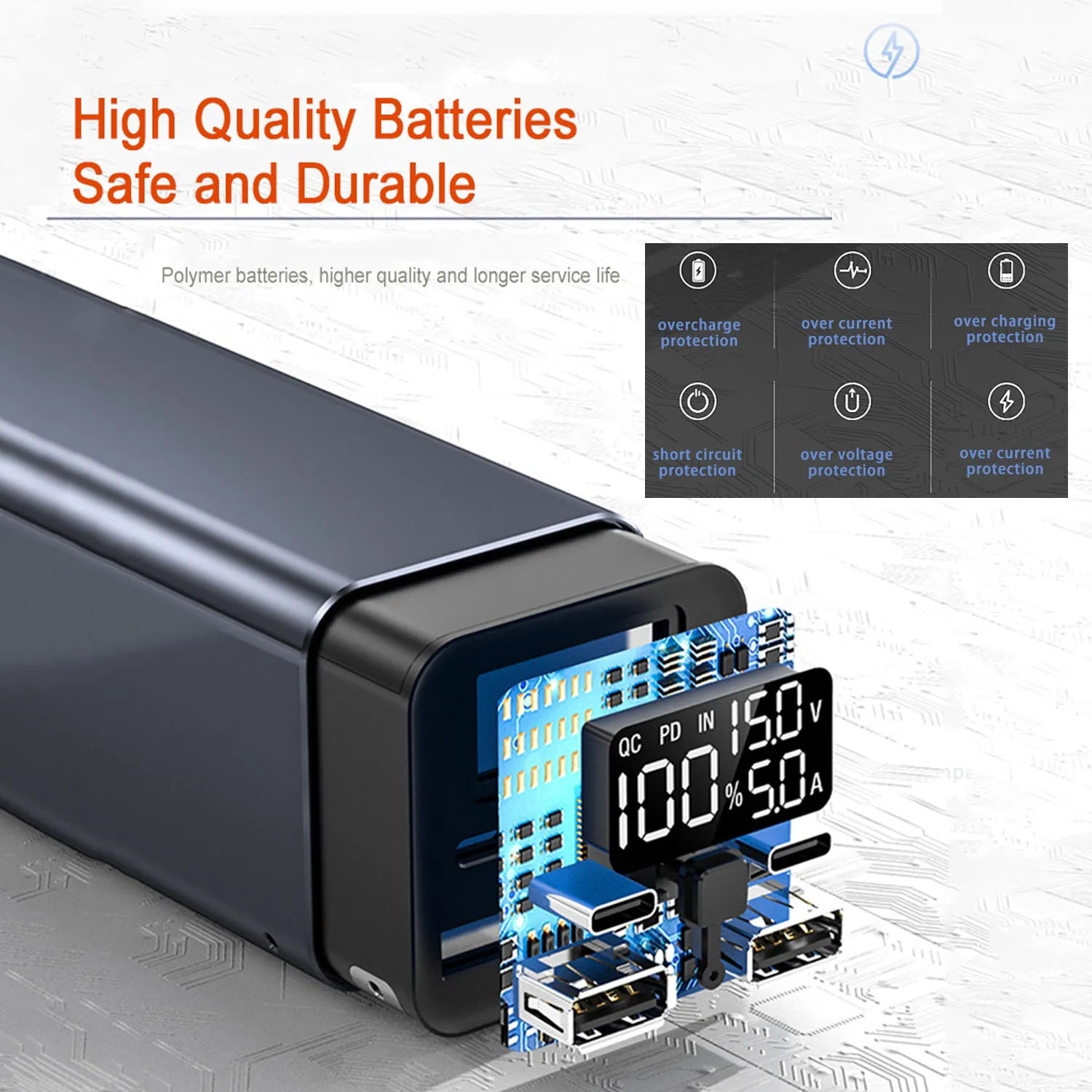 Black 65W metal power bank for laptop charging with 20000mAh capacity
