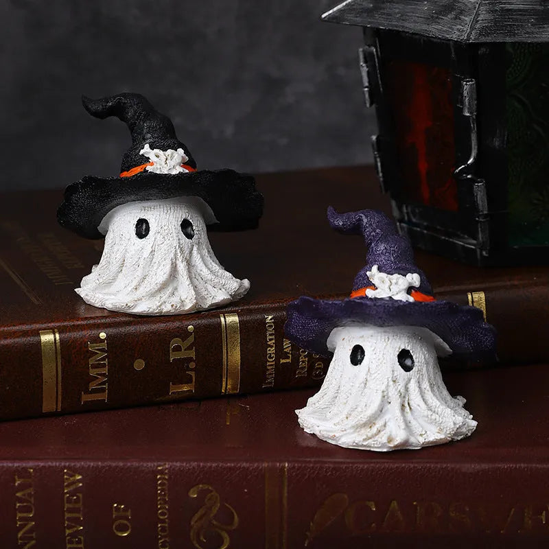 Resin wizard hat ornament with ghost theme for Halloween, Christmas, and Easter decorations