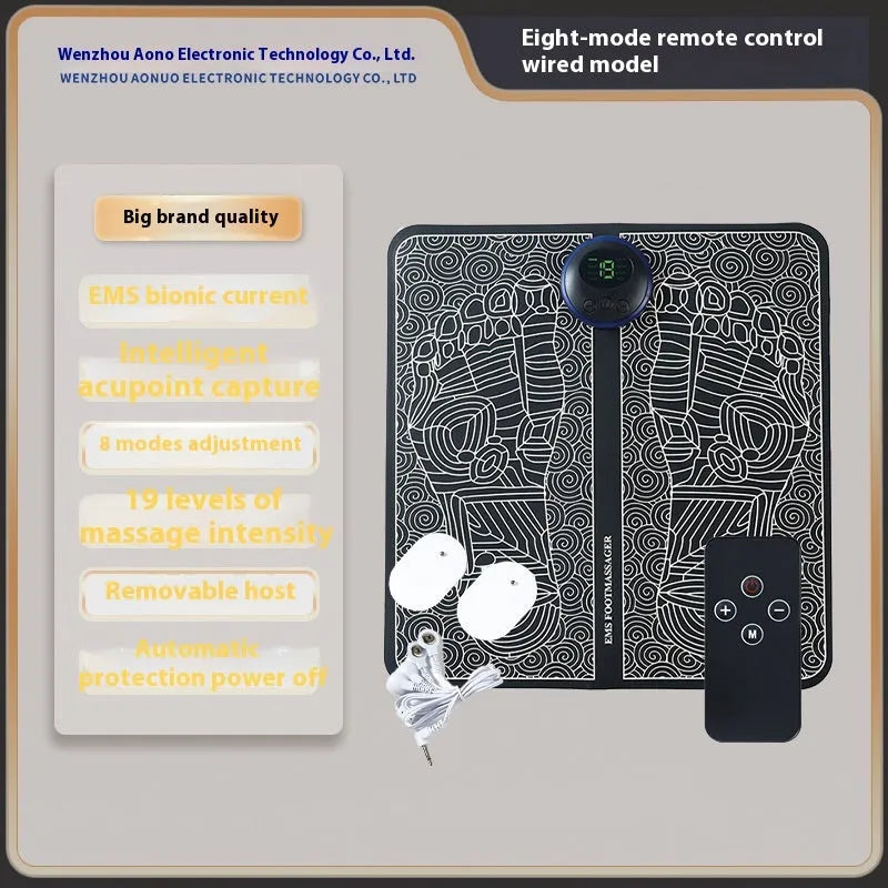 Rechargeable reflexology foot massager mat with remote control and USB charging cable