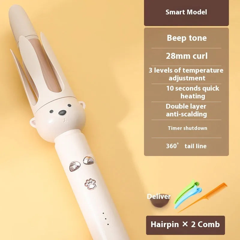 Beige anion automatic hair curler with negative ion technology and hair stick accessory for lazy curly hair styling