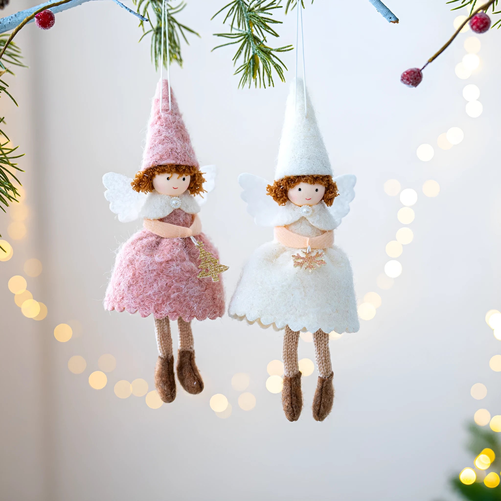 Christmas girl angel skirt felt pendant ornament in white or pink cloth material