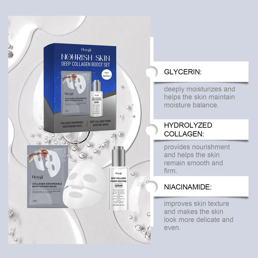 Collagen moisturising mask suit with 30ml essence bottle and face mask for facial hydration treatment