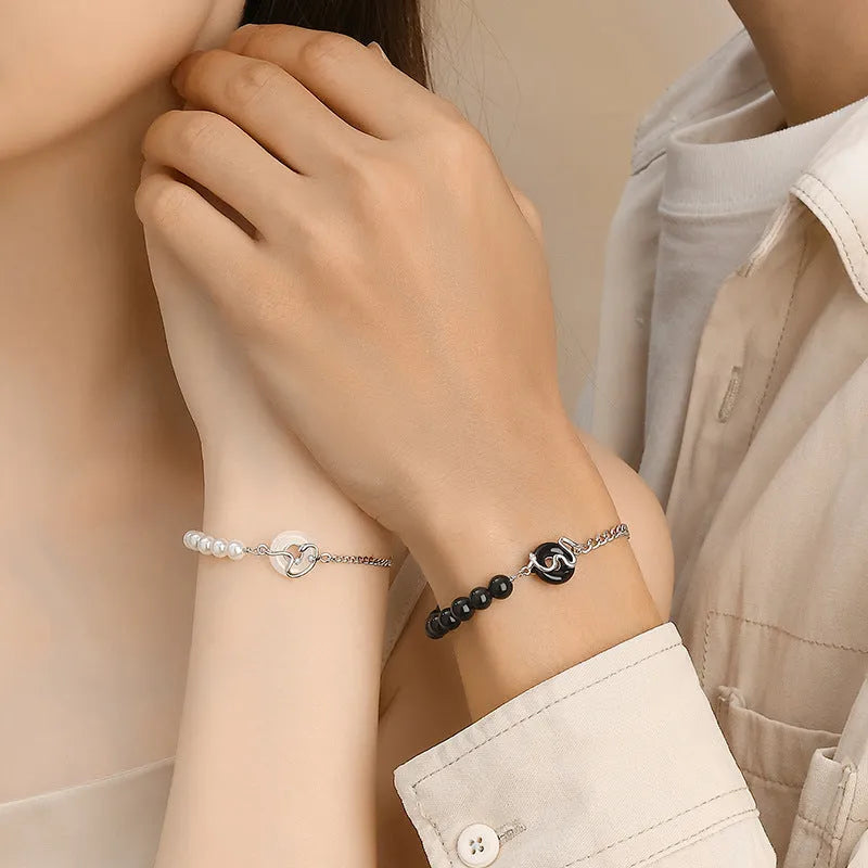 925 sterling silver New Chinese style couple bracelet with zodiac snake design and safe buckle closure