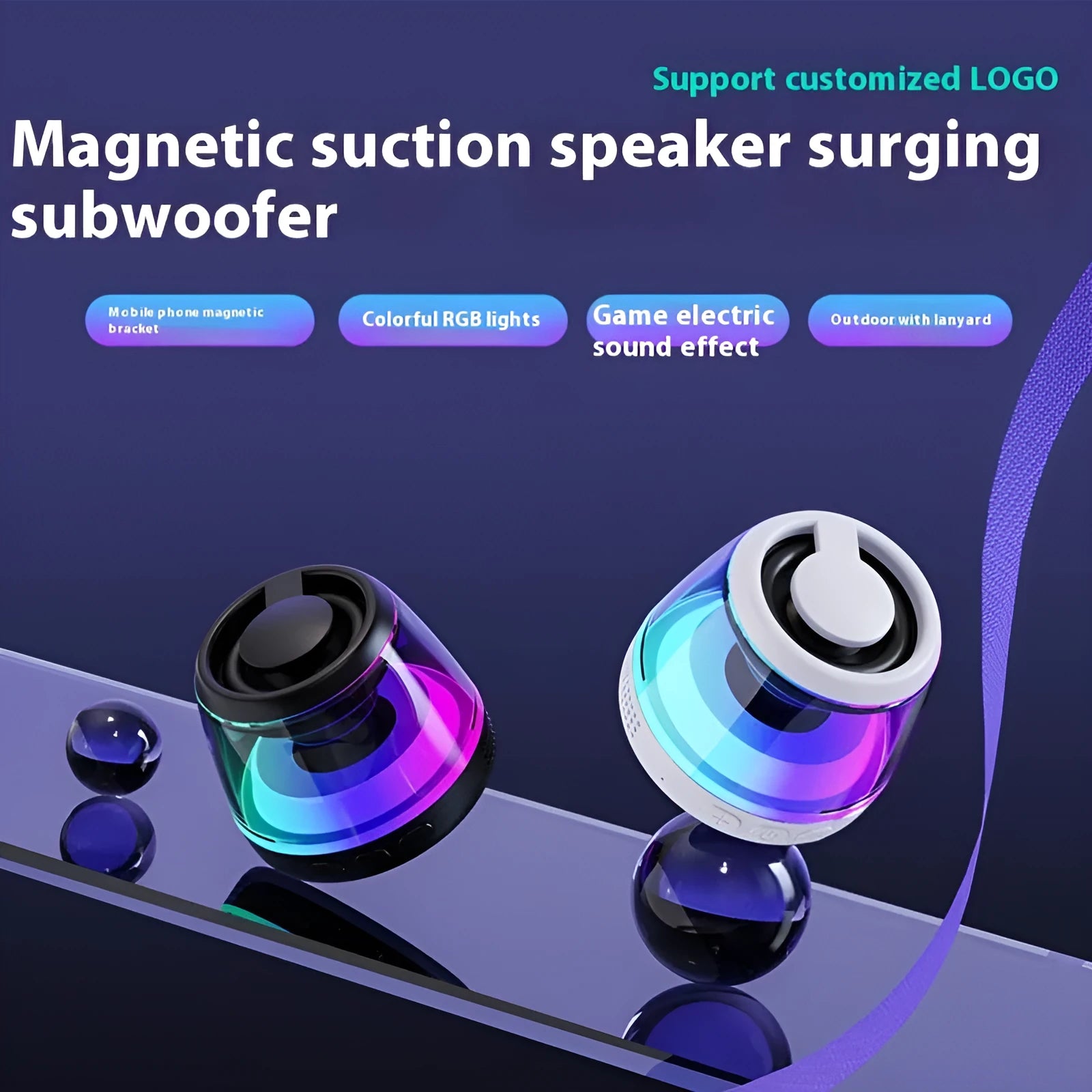 Compact portable wireless Bluetooth speaker with ambient lighting in black or white colour