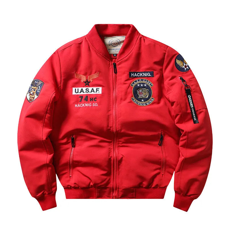 Men's slim-fit retro motorcycle coat with stand collar and embroidery in four colour options
