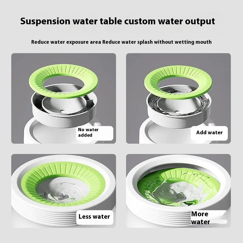 Green pet suspension drinking water bowl with non-wet mouth design on stable plate