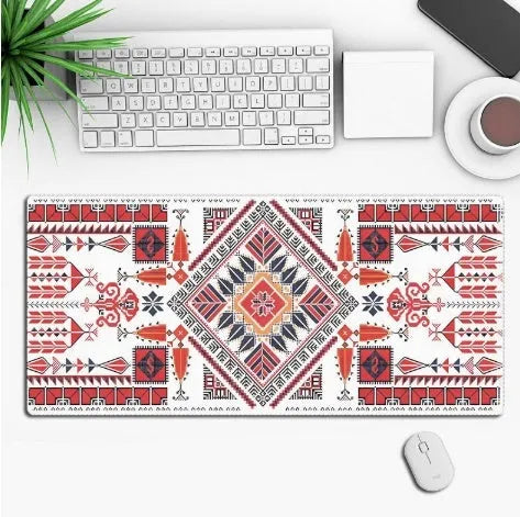 Hot anime series gaming mouse pad with colourful graphic, shown on a desk with a mouse.