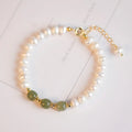Korean style freshwater pearl bracelet with diamond-shaped electroplated pearls in Hetian jade colour.