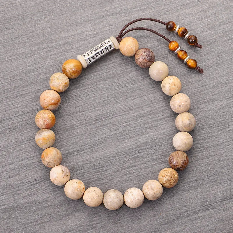 Handmade stone bead bracelet in wood colour with retro simple styling