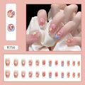 Blush flower fake nail patch set with love patterns for ladies