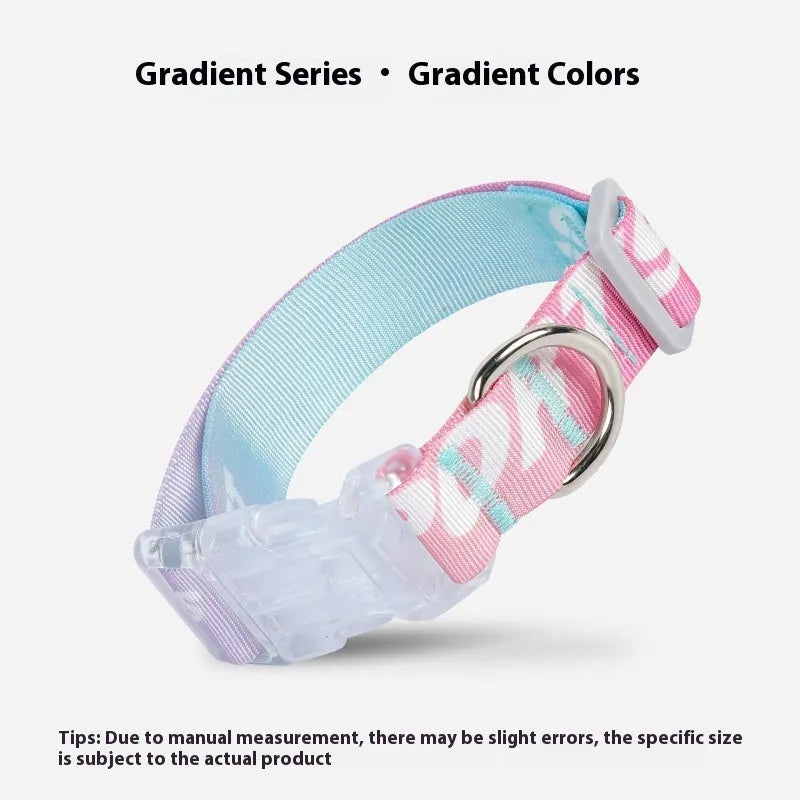 Adjustable nylon dog collar with cartoon gradient pattern in panda green colour showing plastic buckle closure