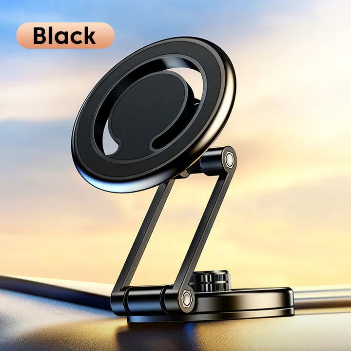 Telescopic folding car phone holder with magnetic suction dashboard mount in black or silver finish
