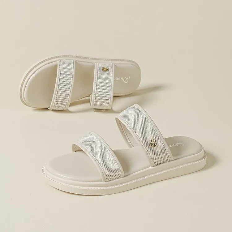 Women's brown vintage soft bottom flip-flops with artificial PU upper