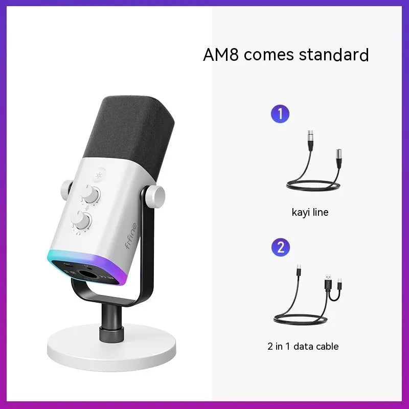 Dynamic noise reduction microphone in black, pink or white with matching bracket and complete accessory package