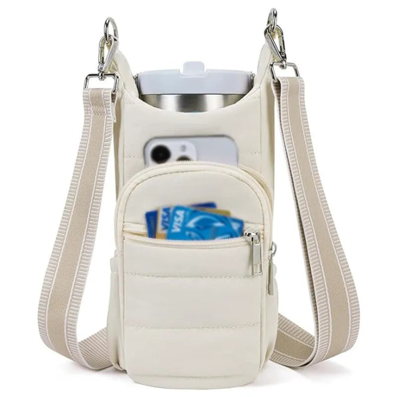 Cycling water bottle bag in black, pink or beige for bicycle handlebar mounting