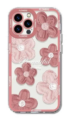 Transparent silicone iPhone case with oil painting flower design in green for Apple models