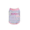 Pink purple dog autumn vest shown with seven size options from XXS to XXL for pets 1.50kg to 14.00kg