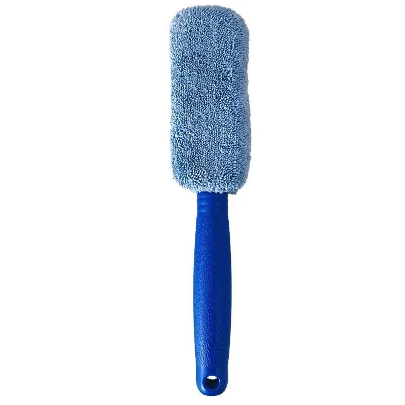 Microfiber long handle car wash tyre brush in blue colour with 29cm extended reach