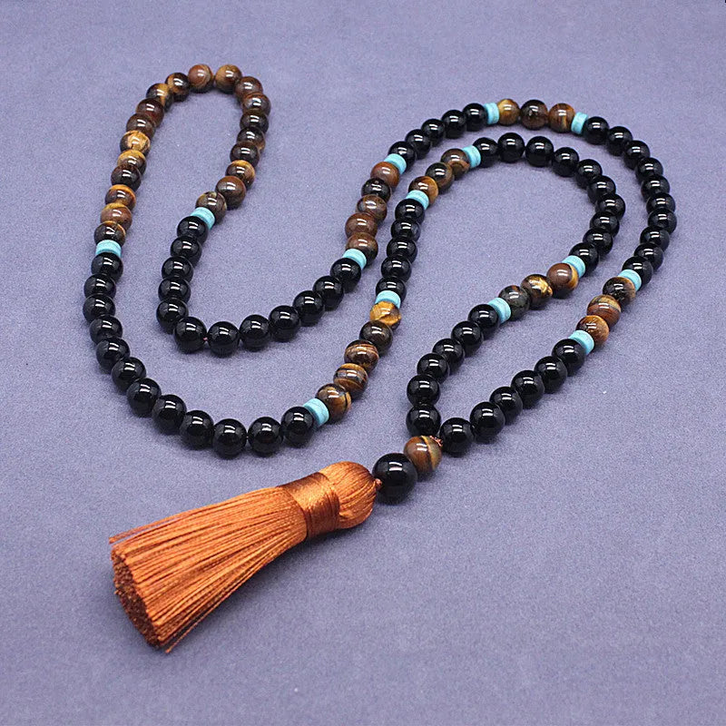 Black agate tigereye geometric stone bracelet and necklace jewellery set