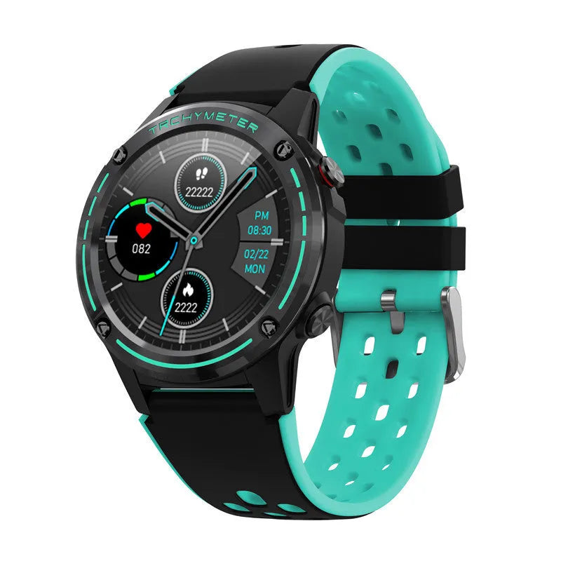 Outdoor sports smart watch with 1.3-inch screen and blue silicone wrist strap.