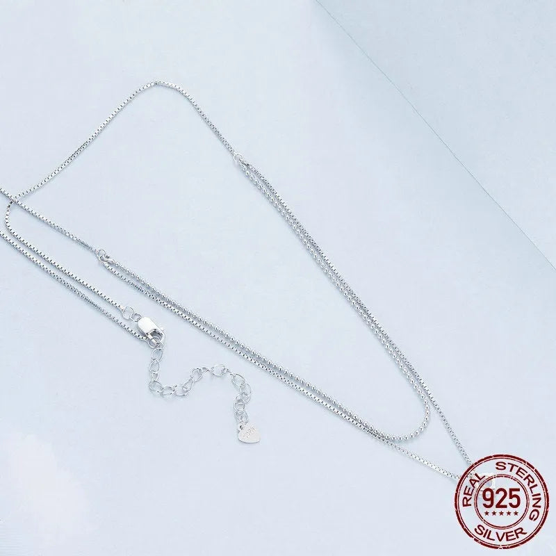 S925 sterling silver double-layer necklace with pearl chain in silver tone