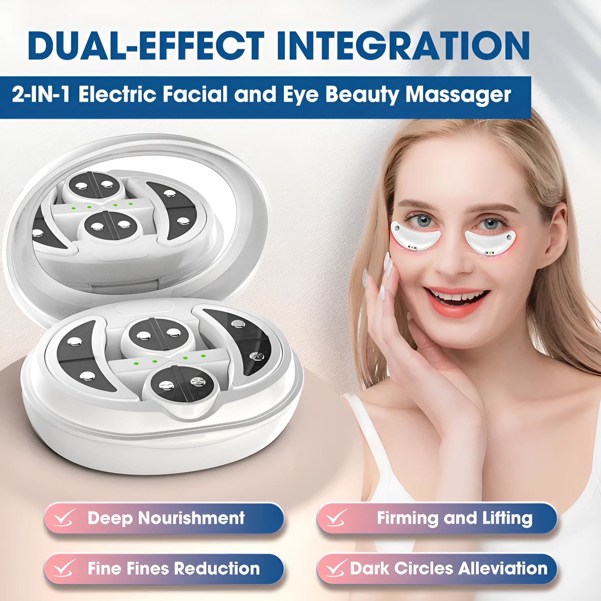 White handheld red light EMS facial and eye beauty massager device on a plain background.