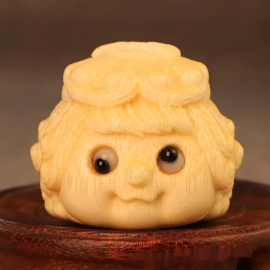 Solid bamboo golden toad princess ornament with detailed carving in cute style
