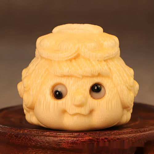 Solid bamboo golden toad princess ornament with detailed carving in cute style