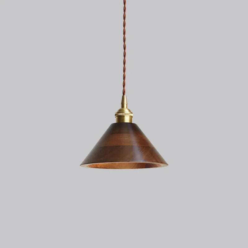Black walnut single-head droplight chandelier with copper wood art construction